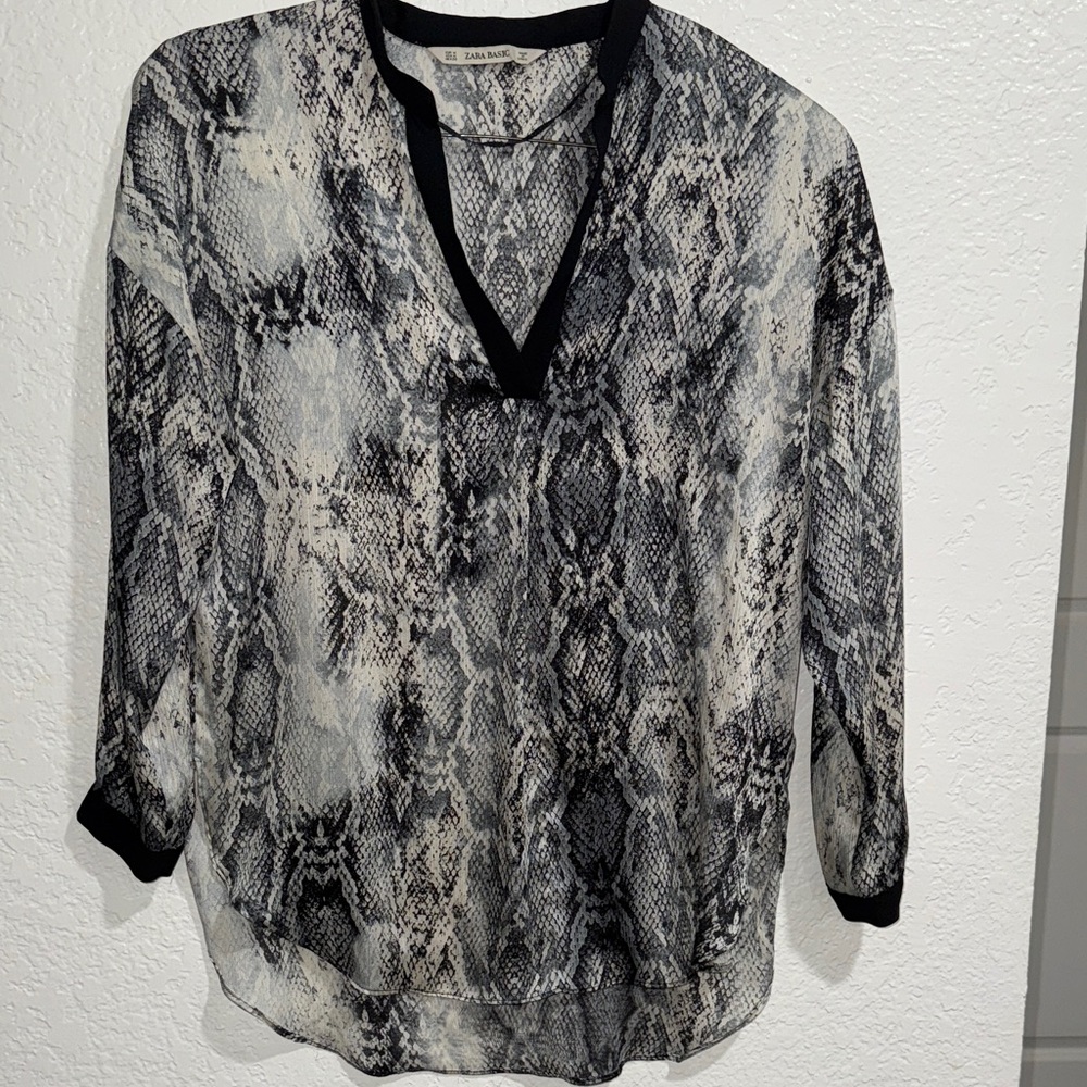 Zara Black and Gray Snake Print Blouse